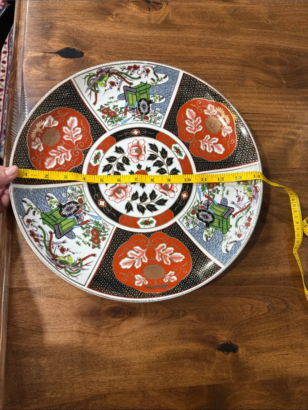 Japanese Imari Red, Green & Black Floral Ceramic Serving Platter